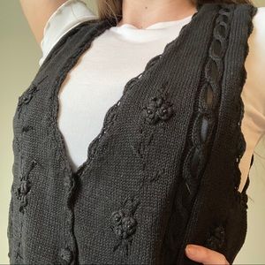 Vintage Denim Republic - Knitted Sweater Vest with Beading Floral Detail